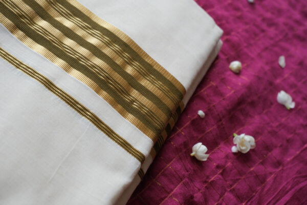 Handloom Saree with Golden & Olive Green Border