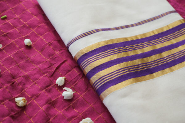 Handloom Saree with Golden & Purple Border