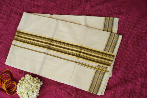 Handloom Saree with Golden & Olive Green Border