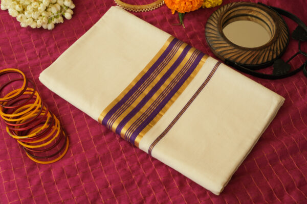 Handloom Saree with Golden & Purple Border