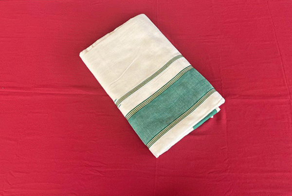 Handloom Kasavu Saree With  Green Border