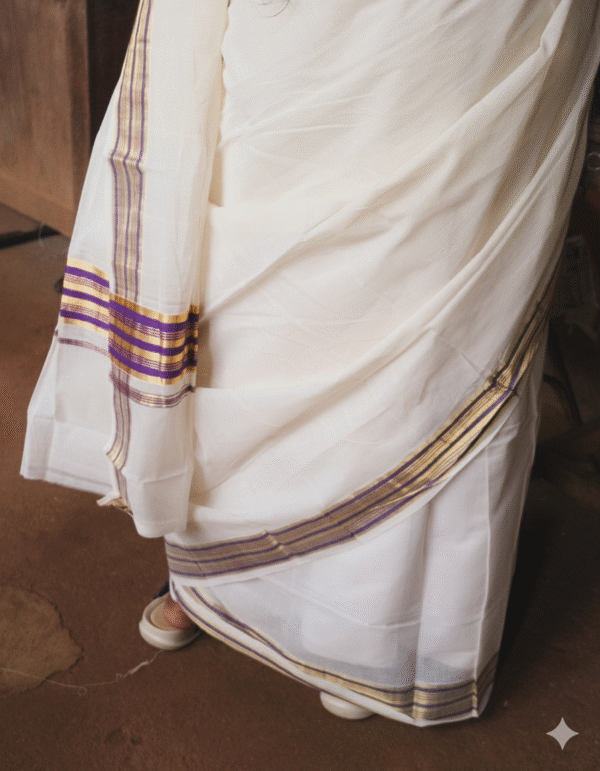 Handloom Saree with Golden & Purple Border
