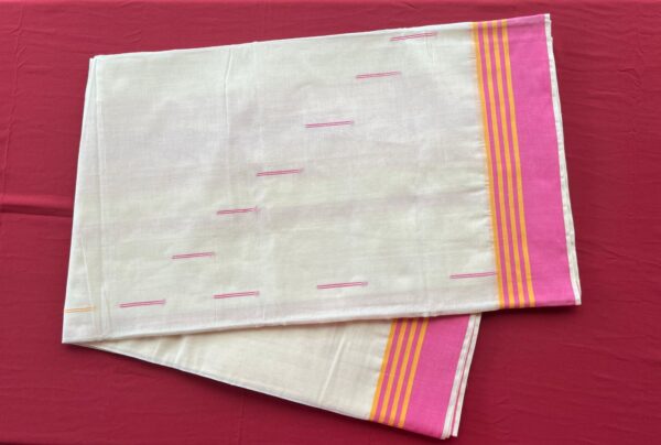 Handloom Kasavu Saree with Pink & Yellow Border
