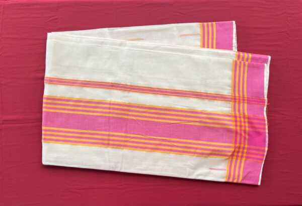 Handloom Kasavu Saree with Pink & Yellow Border