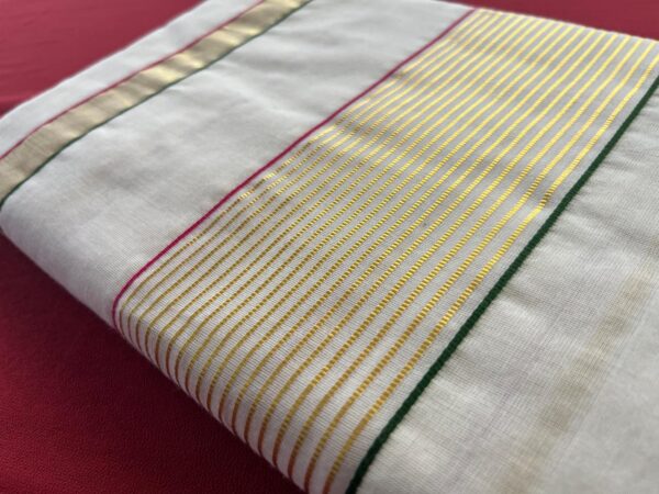 Handloom Saree -Golden Pink and  Green Stripes