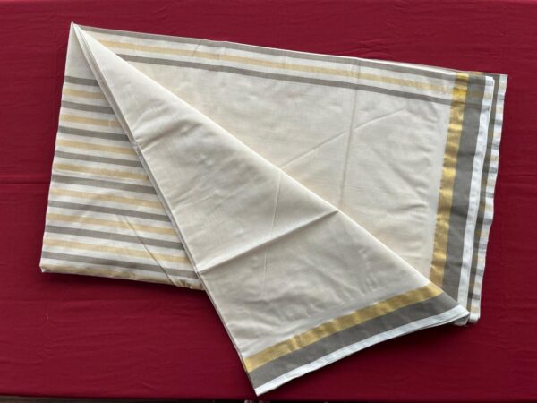 Handloom Saree - Golden and Grey Stripe