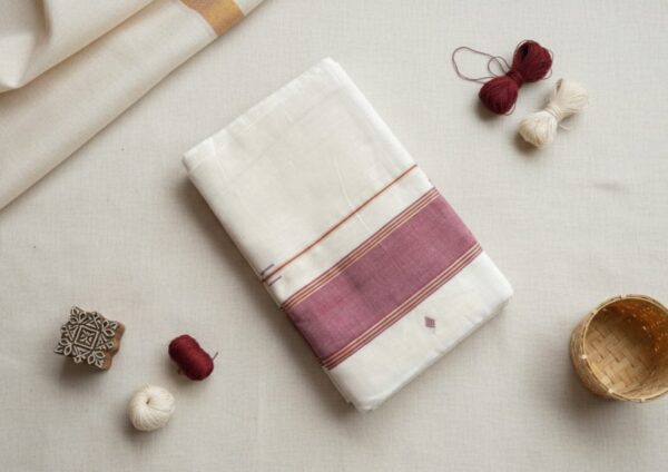 Handloom Off-White Saree with Maroon Border